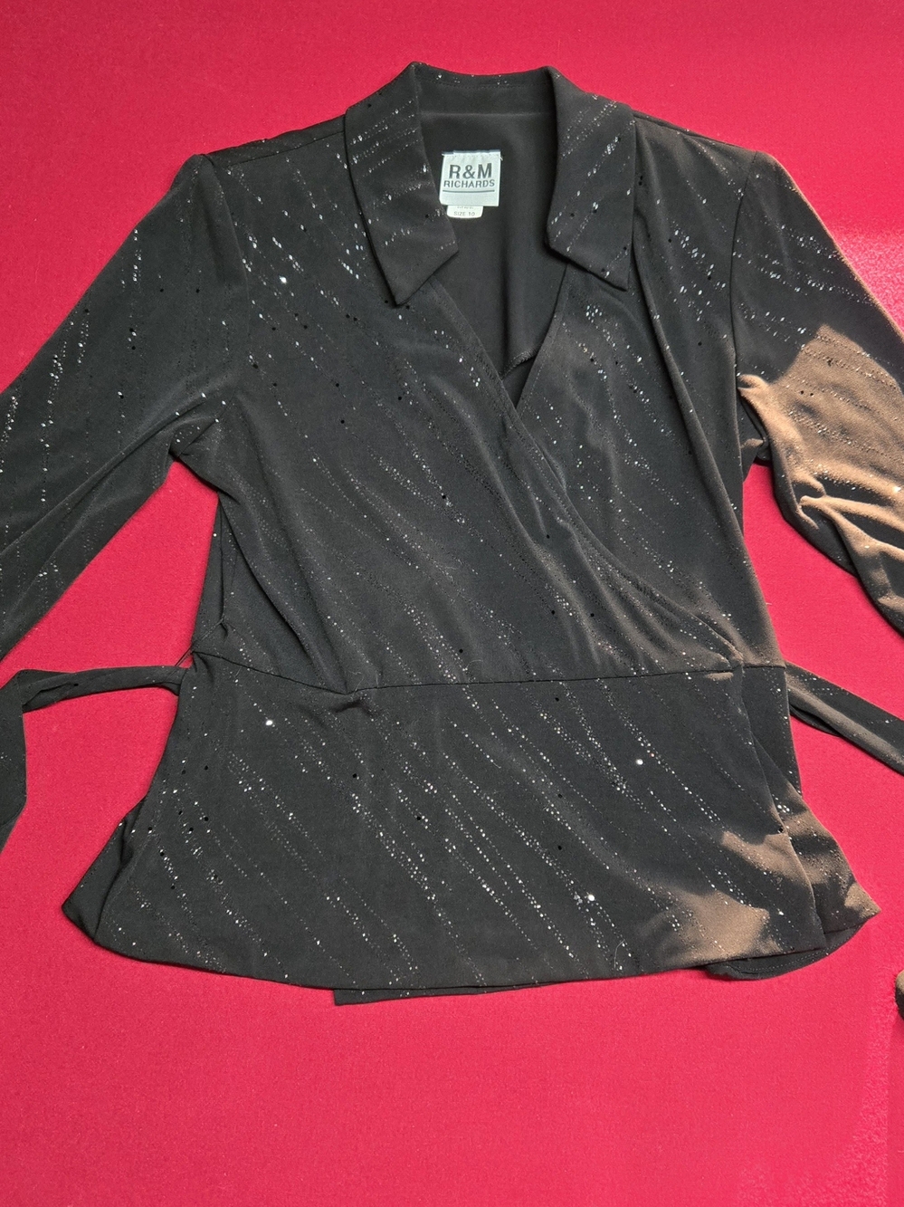 R&M Richards Women's Black Draped Open-Front Blazer - Picture 5 of 16